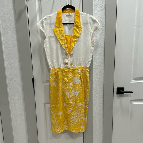 Vintage Valentino Miss V Yellow White Floral Skirt Set Dress 2 Pieces Small - Picture 2 of 12